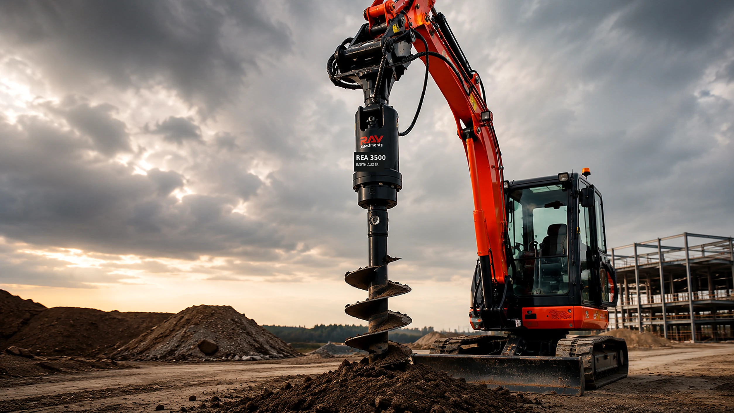 RAY hydraulic earth auger system operating on an excavator